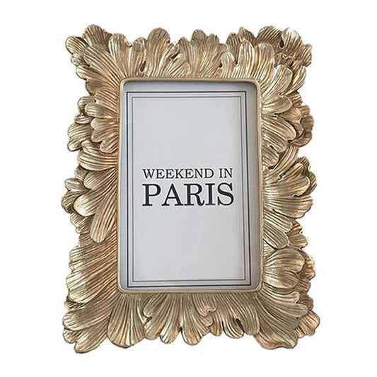 JMT-633226 Antique Gold Resin Photo Frame 4x6 Vintage Tabletop Display for Home Decor