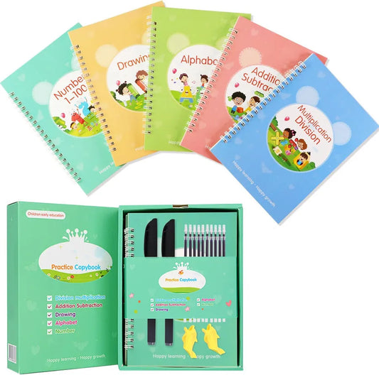 JMT-321738 Reusable Handwriting Practice Copybook for Kids - 5 Set Grooved Workbooks