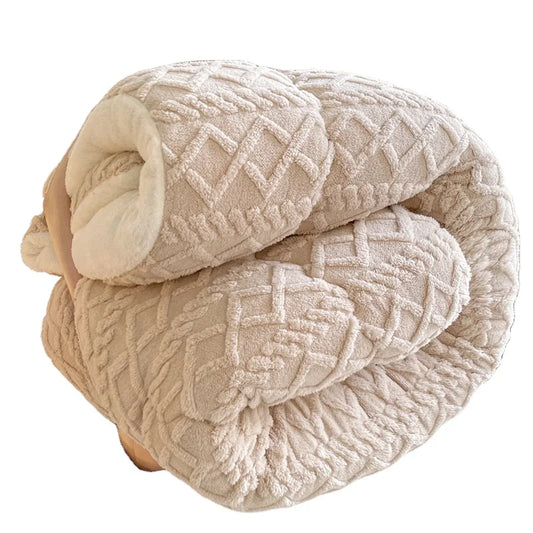 JMT-664010 Thick Jacquard Plaid Fleece Velvet Duvet - Soft Warm King Size Quilt for Winter Home Decor