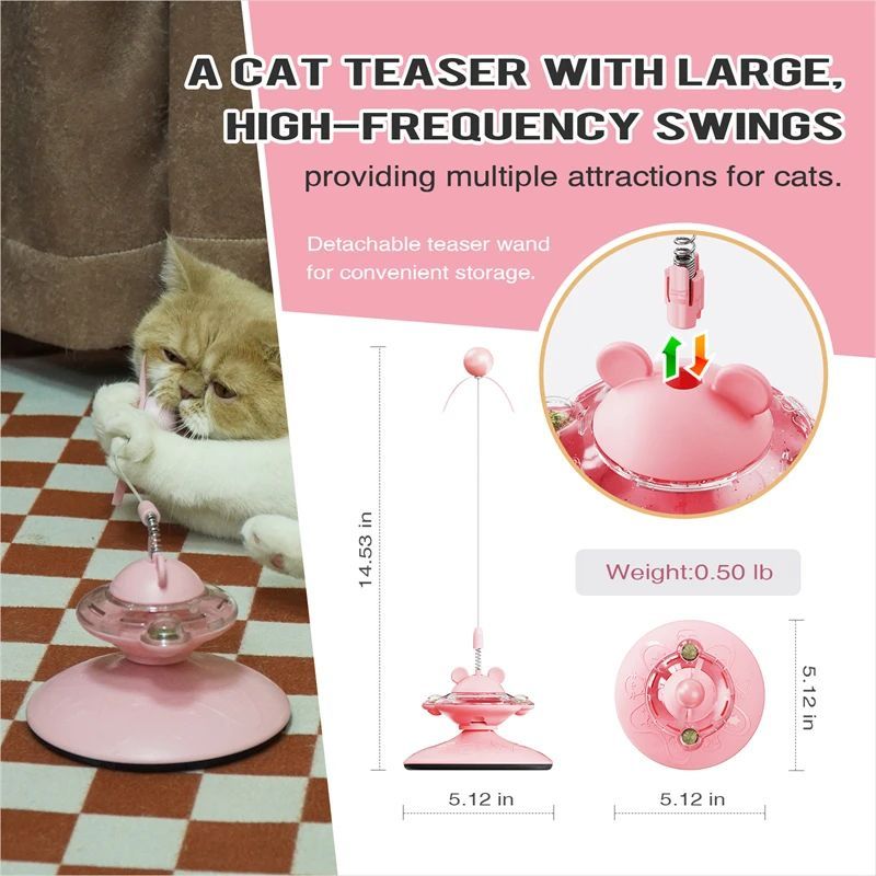JMT-000074 Interactive Cat Teaser Wand with Suction Cup Scratcher - Spring Toy for Cats
