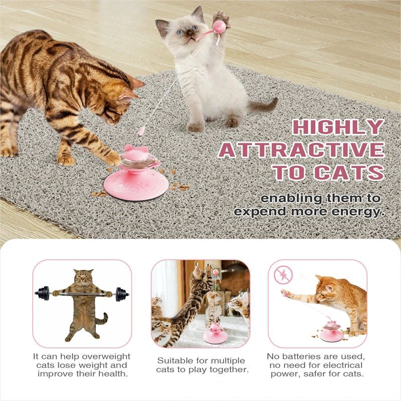 JMT-000074 Interactive Cat Teaser Wand with Suction Cup Scratcher - Spring Toy for Cats