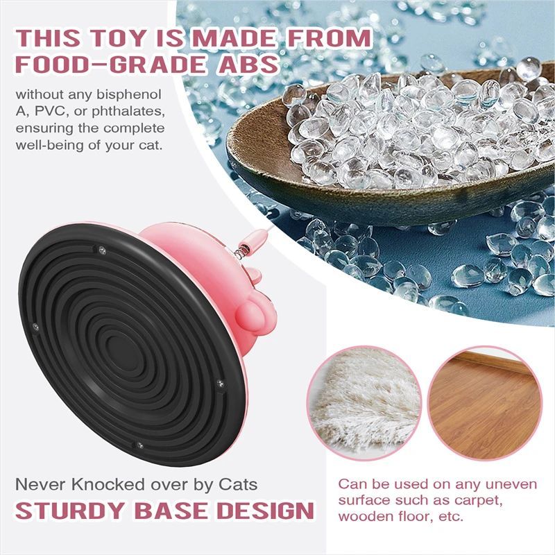 JMT-000074 Interactive Cat Teaser Wand with Suction Cup Scratcher - Spring Toy for Cats