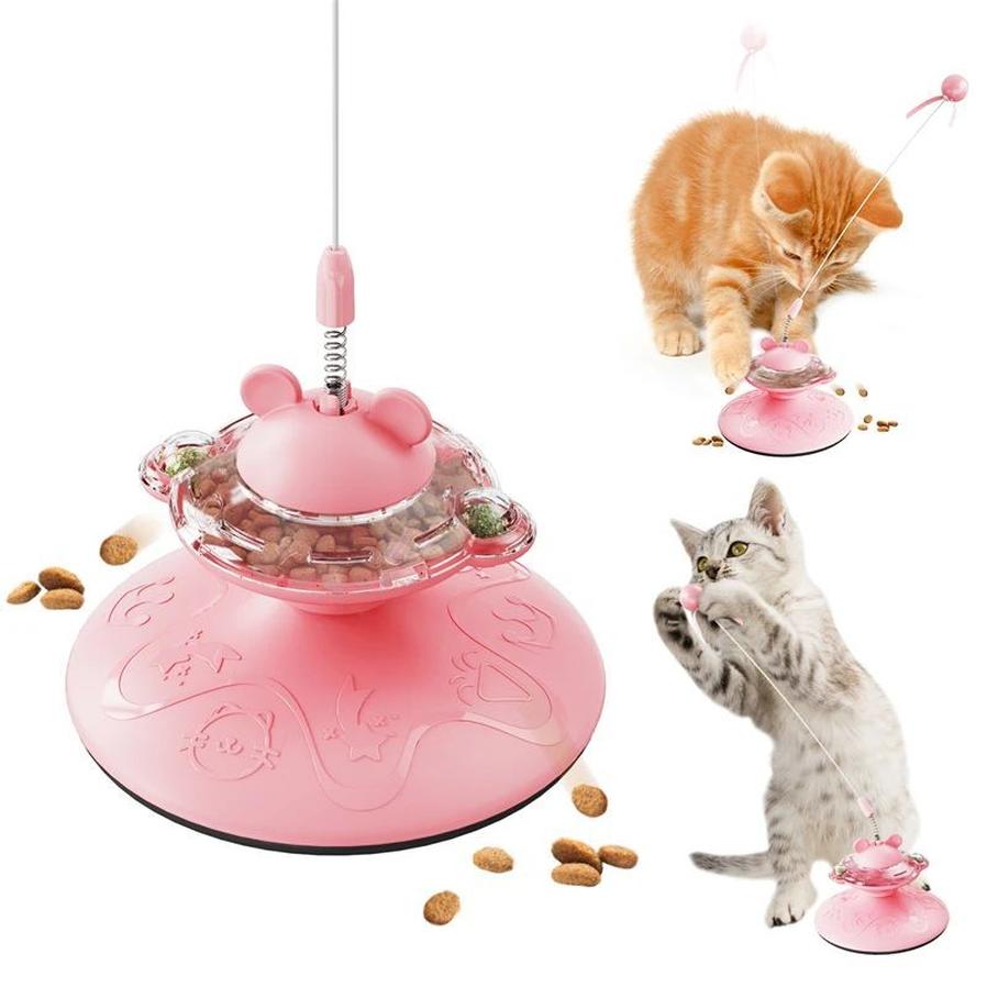 JMT-000074 Interactive Cat Teaser Wand with Suction Cup Scratcher - Spring Toy for Cats