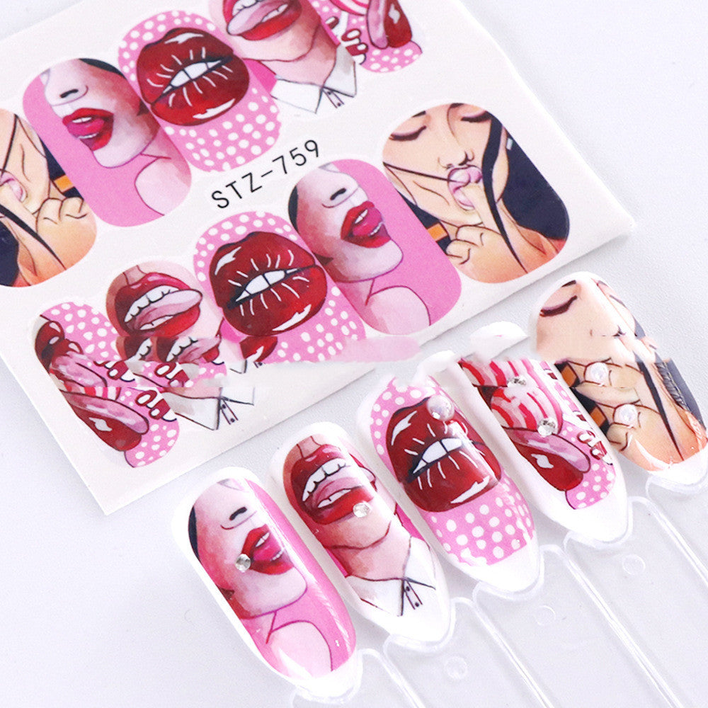 JMT-000394 European Style Nail Art Water Transfer Stickers - Sexy Red Lips & Tongue Design, STZ-756A to STZ-763F