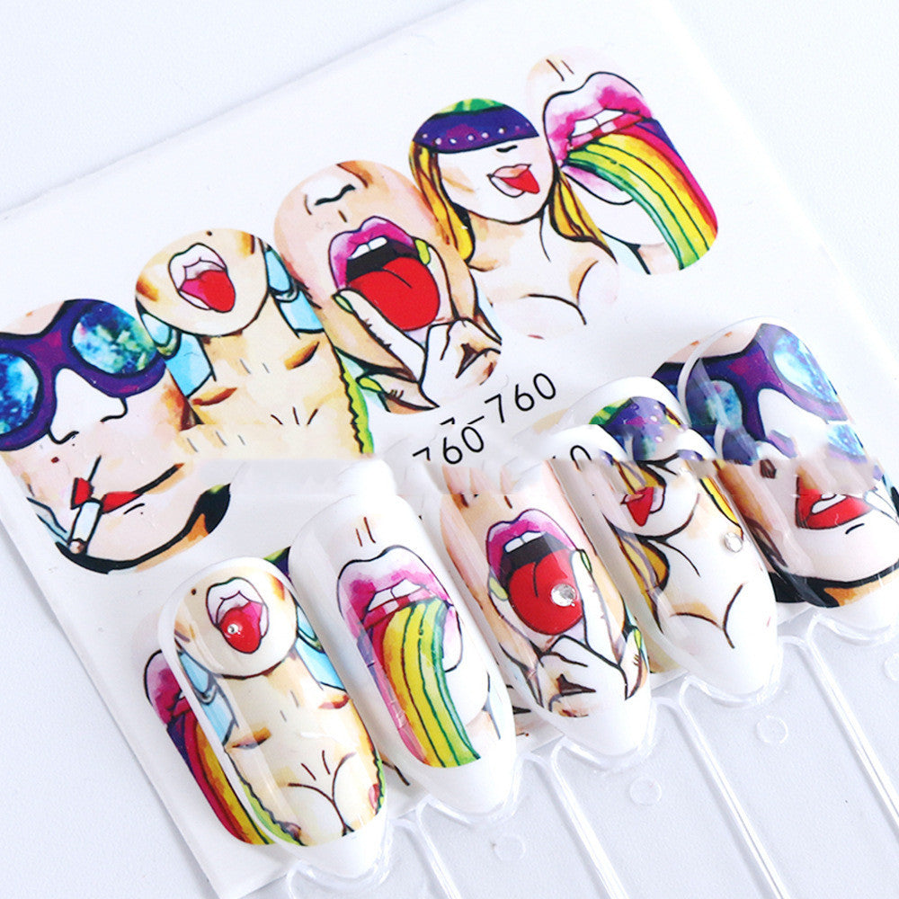 JMT-000394 European Style Nail Art Water Transfer Stickers - Sexy Red Lips & Tongue Design, STZ-756A to STZ-763F