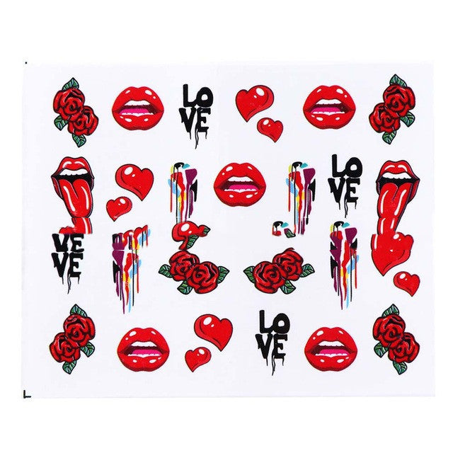 JMT-000394 European Style Nail Art Water Transfer Stickers - Sexy Red Lips & Tongue Design, STZ-756A to STZ-763F