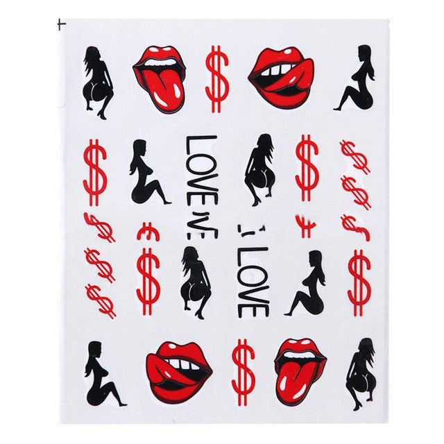 JMT-000394 European Style Nail Art Water Transfer Stickers - Sexy Red Lips & Tongue Design, STZ-756A to STZ-763F