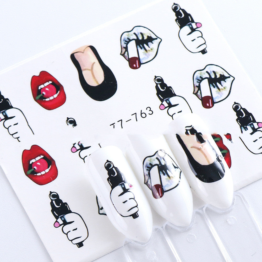 JMT-000394 European Style Nail Art Water Transfer Stickers - Sexy Red Lips & Tongue Design, STZ-756A to STZ-763F