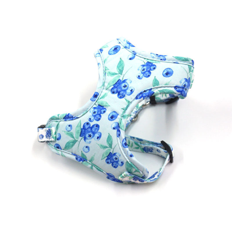 JMT-000586 Blueberry Print Pet Harness and Leash Set - Comfortable Polyester Design for Small to Extra Large Pets