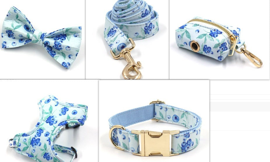 JMT-000586 Blueberry Print Pet Harness and Leash Set - Comfortable Polyester Design for Small to Extra Large Pets