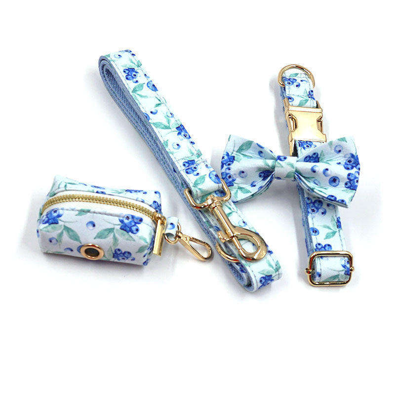 JMT-000586 Blueberry Print Pet Harness and Leash Set - Comfortable Polyester Design for Small to Extra Large Pets