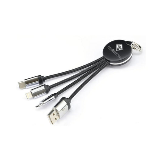 JMT-001418 Universal 3-in-1 Fast Charge Data Keychain Cable - Lightning, Micro USB, Type-C, 16.5cm Length
