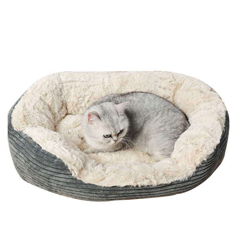 JMT-001546 Cozy Oval Plush Mat for Cats and Dogs - Ideal for Winter Comfort