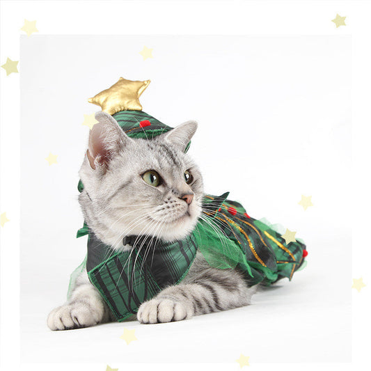 JMT-001866 Christmas-Themed Cat Cape and Star Hat Costume for Pets - Small Size, Cloth Material