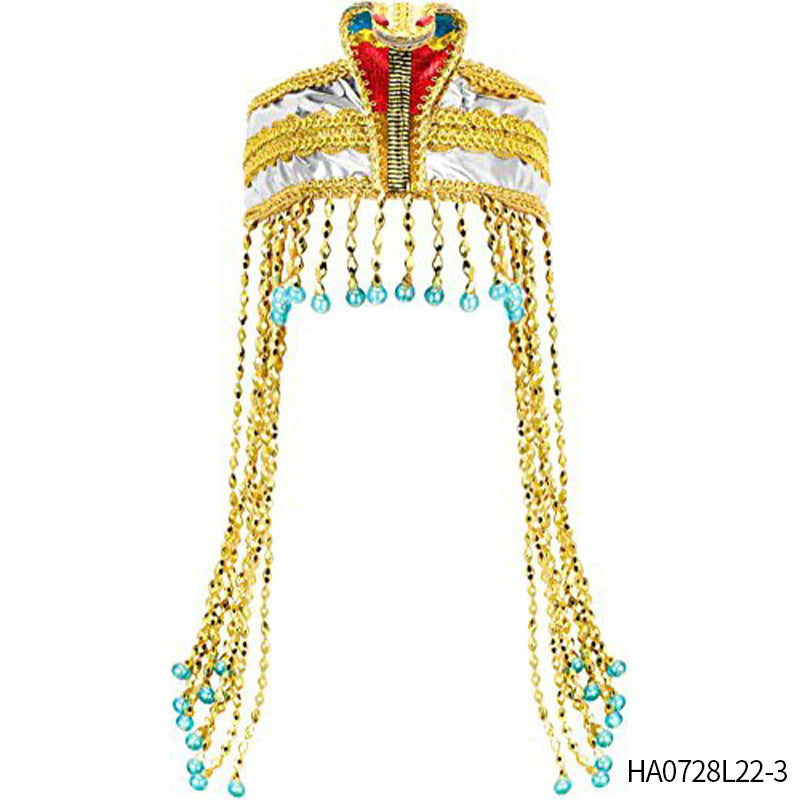 JMT-001930 Pharaoh-Inspired Sequined Headband with Snake Design - Free Size Metal Hair Accessory