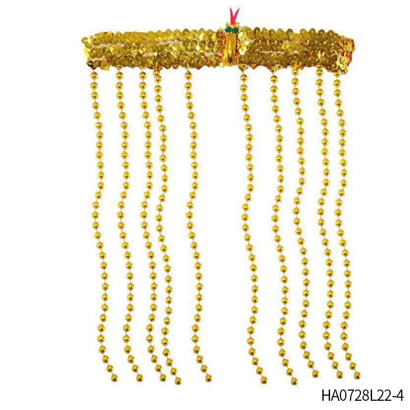 JMT-001930 Pharaoh-Inspired Sequined Headband with Snake Design - Free Size Metal Hair Accessory