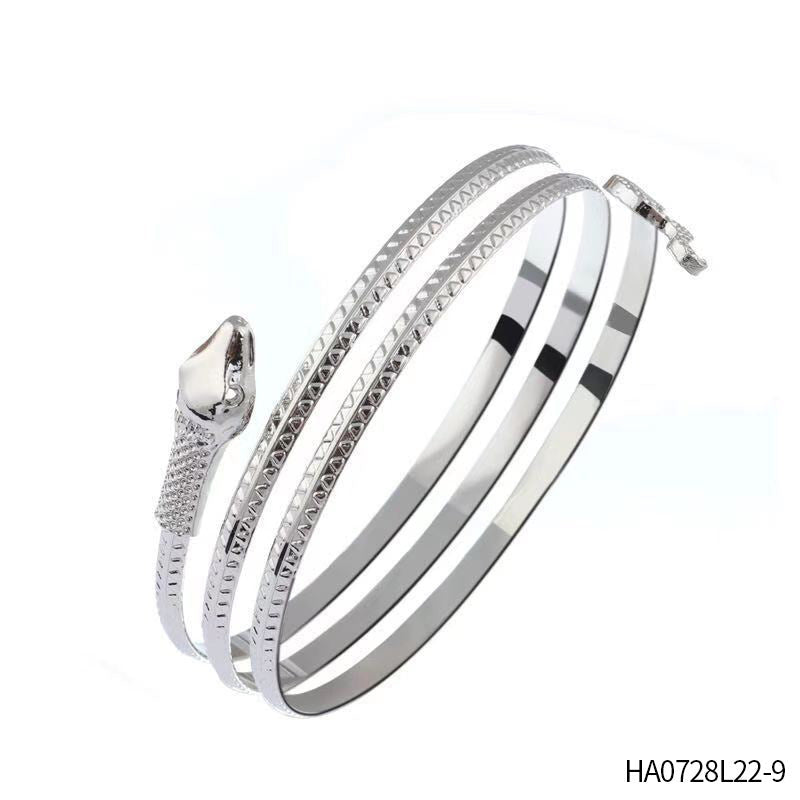 JMT-001930 Pharaoh-Inspired Sequined Headband with Snake Design - Free Size Metal Hair Accessory
