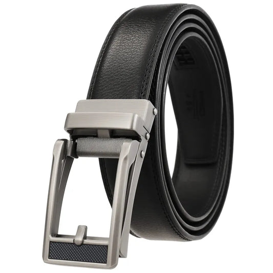 JMT-001994 Men's Leather Belt with Reverse Pull Buckle, Model LY33-23432-1