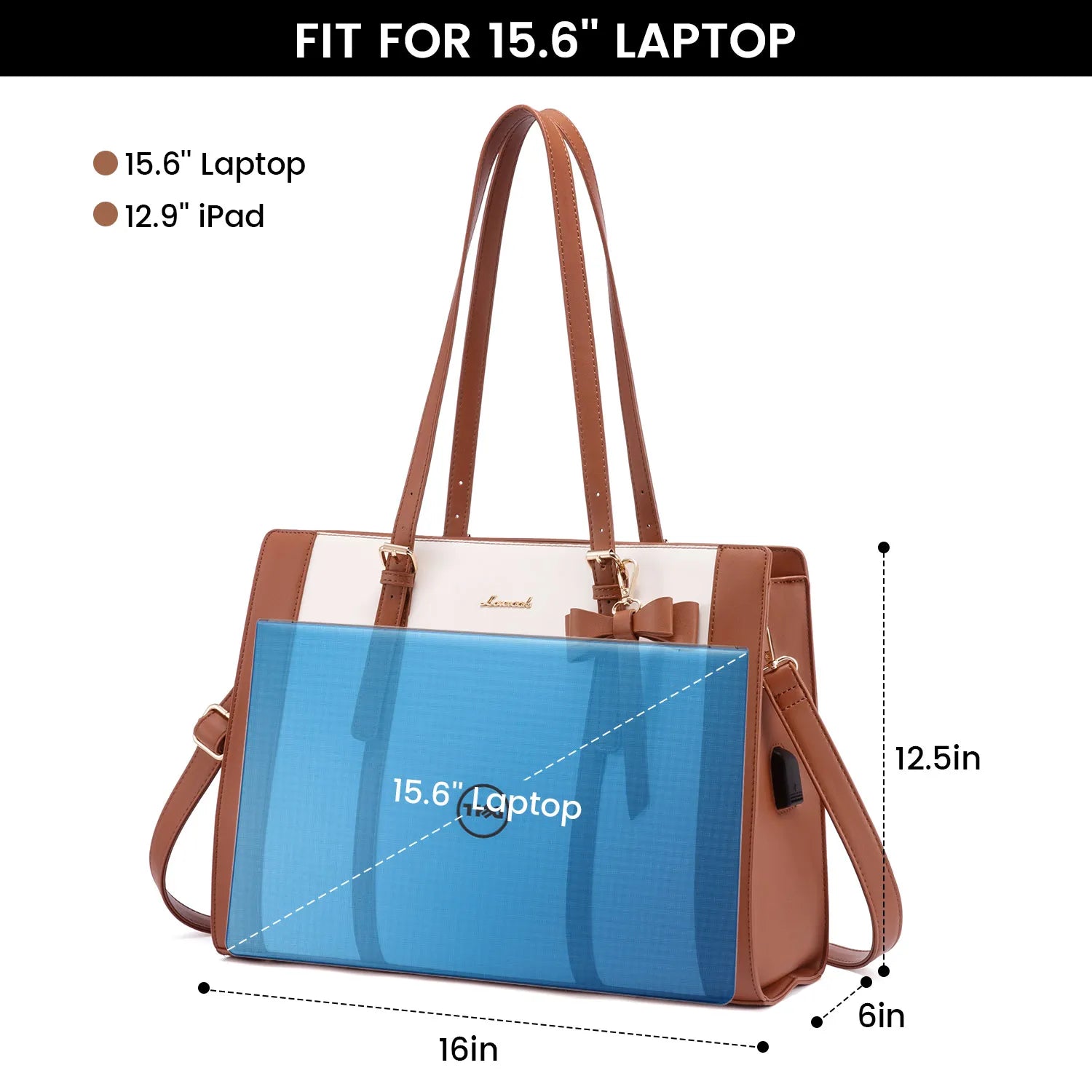 JMT-002058 2pc Ladies Handbag Set - PU Leather Office Tote and Laptop Briefcase, 15.6 Inch Women's Shoulder Bags