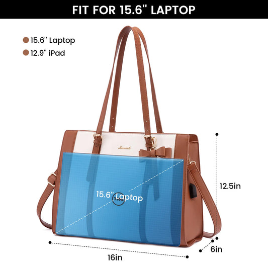 JMT-002058 2pc Ladies Handbag Set - PU Leather Office Tote and Laptop Briefcase, 15.6 Inch Women's Shoulder Bags