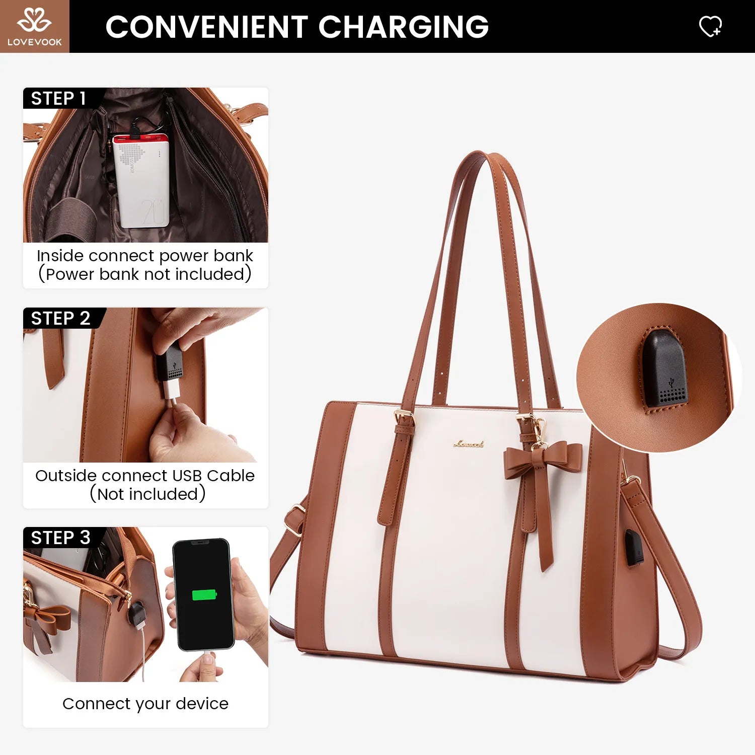 JMT-002058 2pc Ladies Handbag Set - PU Leather Office Tote and Laptop Briefcase, 15.6 Inch Women's Shoulder Bags