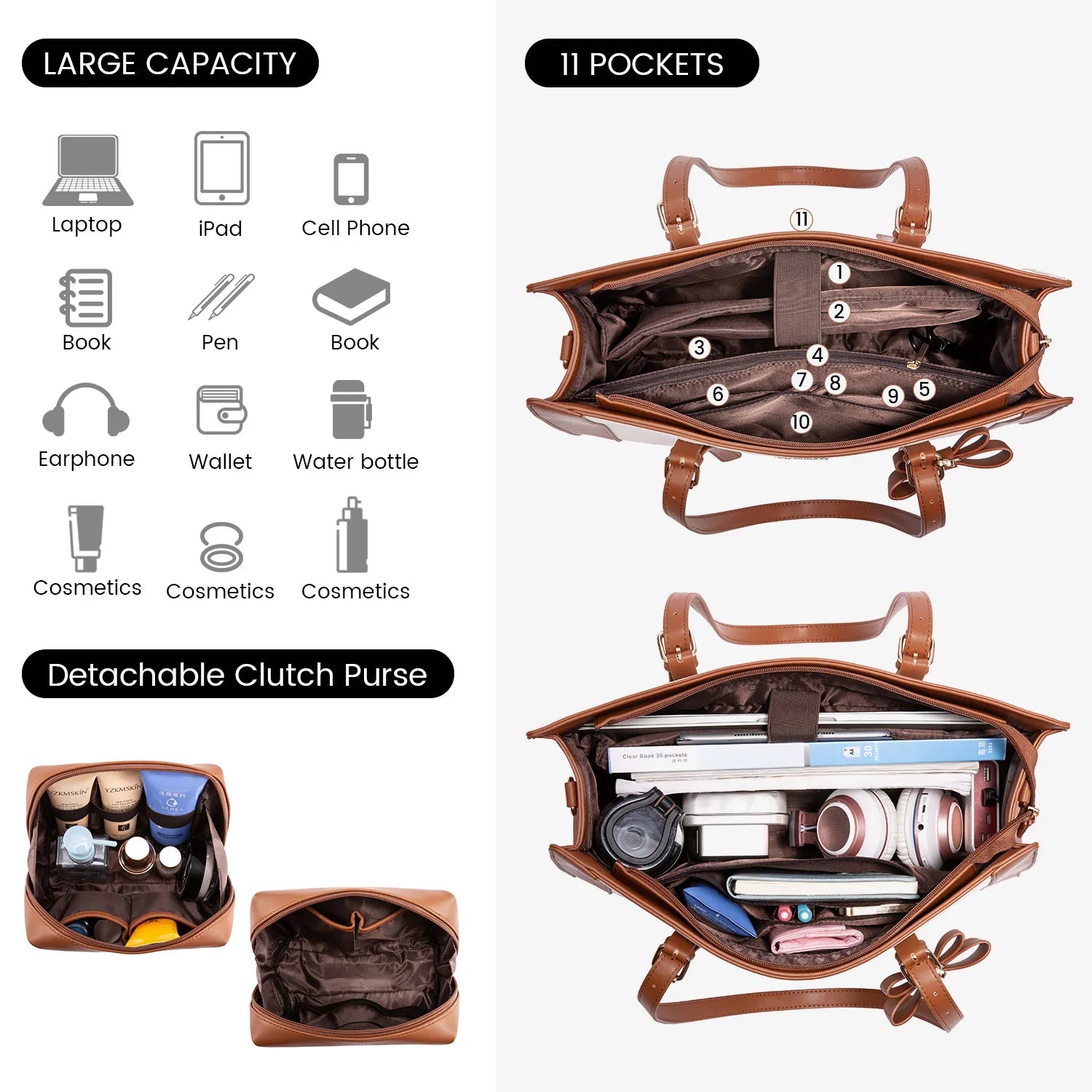 JMT-002058 2pc Ladies Handbag Set - PU Leather Office Tote and Laptop Briefcase, 15.6 Inch Women's Shoulder Bags