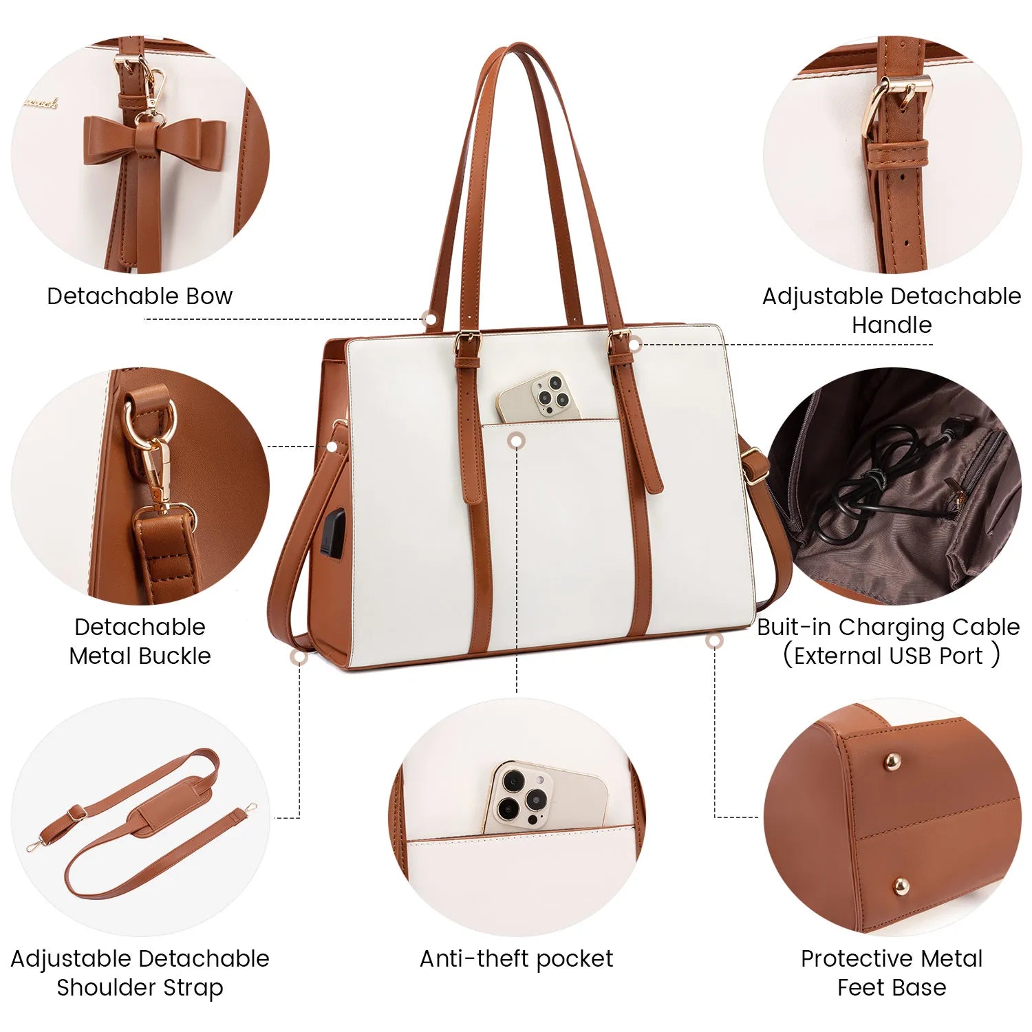 JMT-002058 2pc Ladies Handbag Set - PU Leather Office Tote and Laptop Briefcase, 15.6 Inch Women's Shoulder Bags