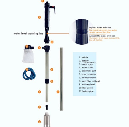 JMT-002570 Automatic Aquarium Water Exchanger and Vacuum Cleaner with Adjustable Length