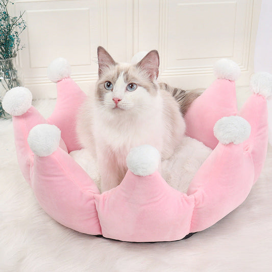 JMT-002698 Removable and Washable Crown Sleeping Nest with Soft Short Fluff Cushion for Pets in Pink, Gray, and Khaki