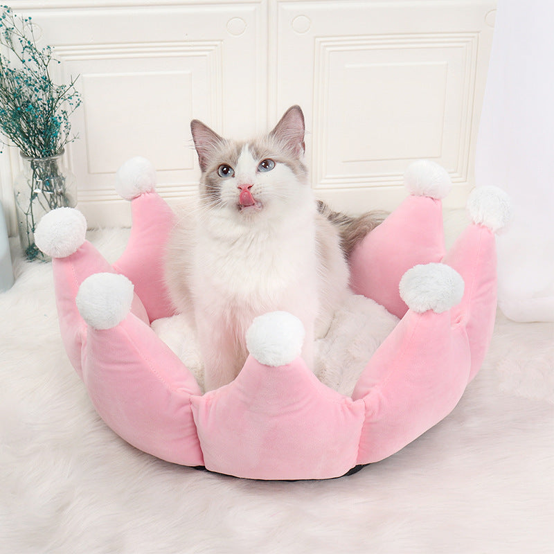 JMT-002698 Removable and Washable Crown Sleeping Nest with Soft Short Fluff Cushion for Pets in Pink, Gray, and Khaki