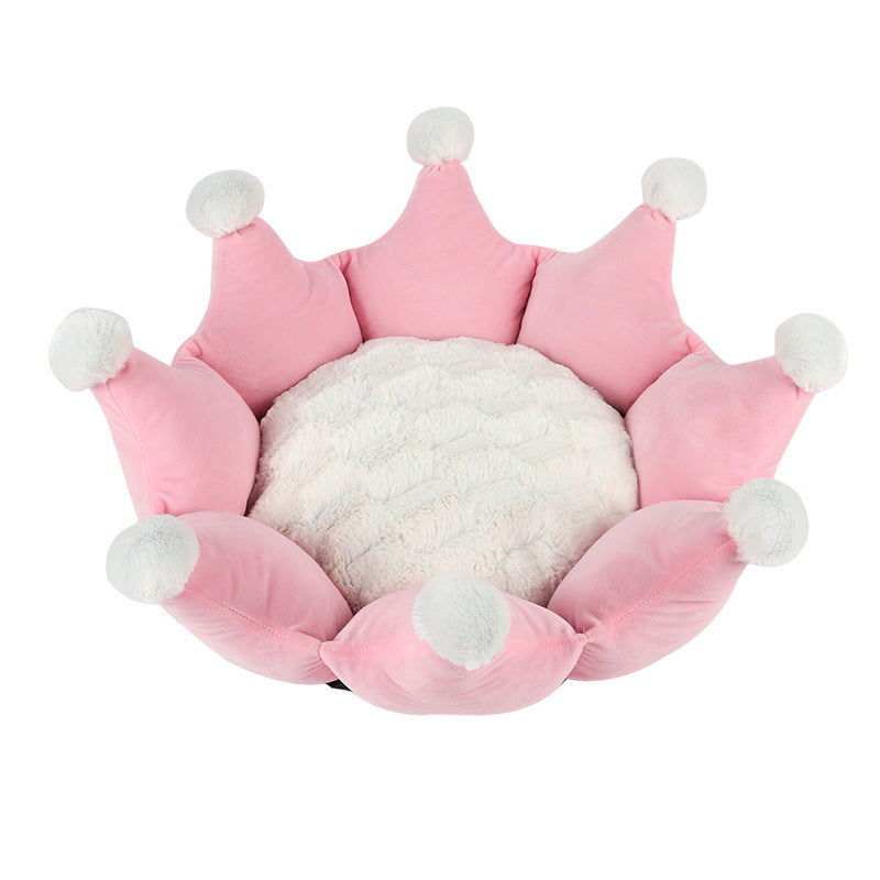 JMT-002698 Removable and Washable Crown Sleeping Nest with Soft Short Fluff Cushion for Pets in Pink, Gray, and Khaki