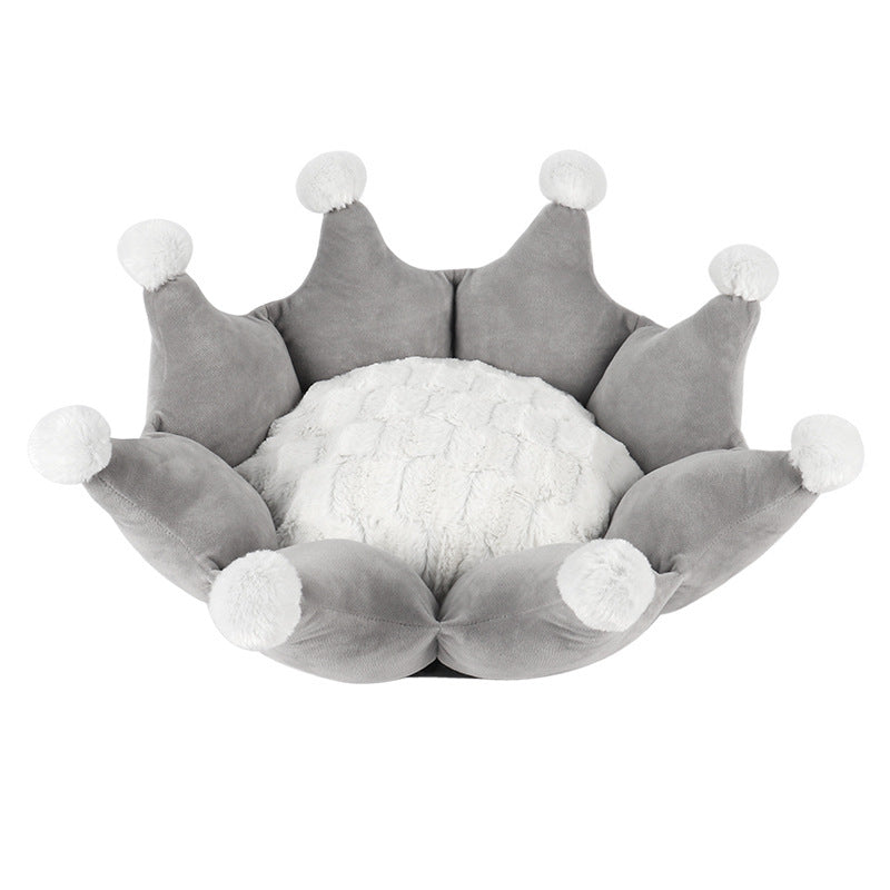 JMT-002698 Removable and Washable Crown Sleeping Nest with Soft Short Fluff Cushion for Pets in Pink, Gray, and Khaki