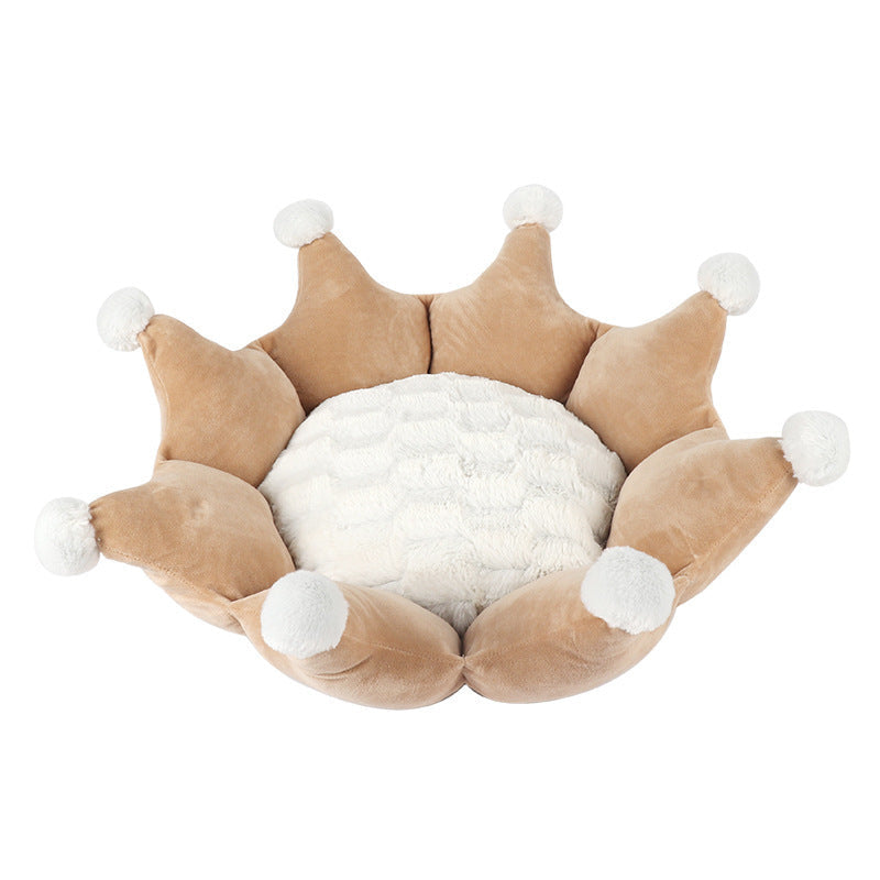 JMT-002698 Removable and Washable Crown Sleeping Nest with Soft Short Fluff Cushion for Pets in Pink, Gray, and Khaki