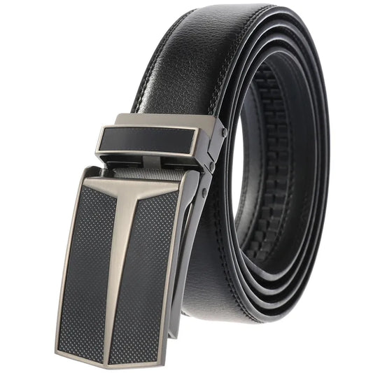 JMT-003146 Men's Leather Automatic Buckle Belt with Alloy Hardware - Model LY33-0288-1