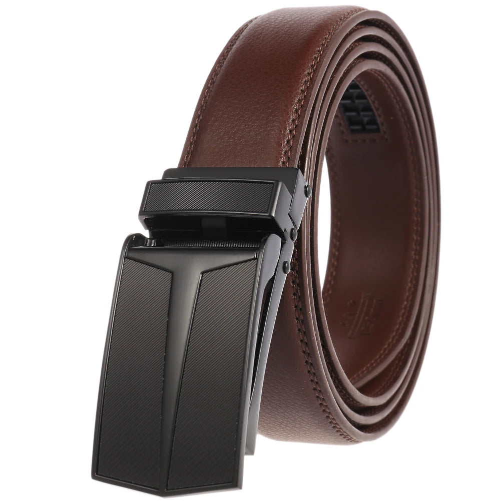JMT-003146 Men's Leather Automatic Buckle Belt with Alloy Hardware - Model LY33-0288-1