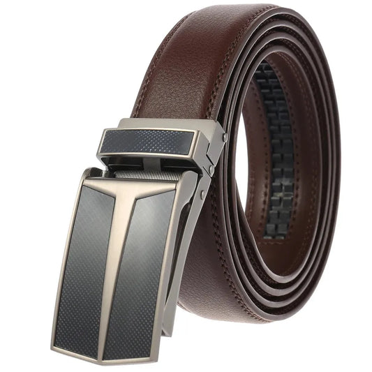 JMT-003146 Men's Leather Automatic Buckle Belt with Alloy Hardware - Model LY33-0288-1