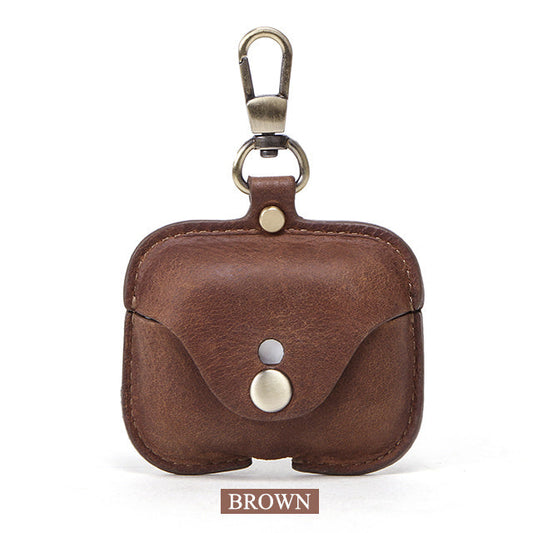 JMT-003530 Vintage Leather Clamshell Cover for AirPods Pro in Brown, Royal Blue, and Burgundy