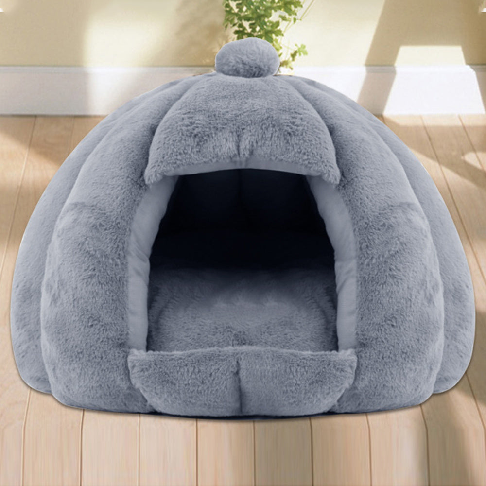 JMT-003850 Plush Velvet Yurt Nest for Cats and Dogs - Thickened Rabbit and Pull Plush, Orange, Yellow, Grey