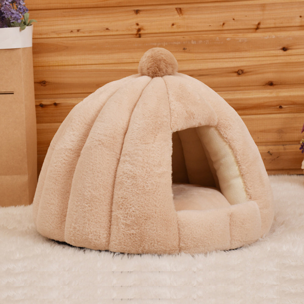 JMT-003850 Plush Velvet Yurt Nest for Cats and Dogs - Thickened Rabbit and Pull Plush, Orange, Yellow, Grey