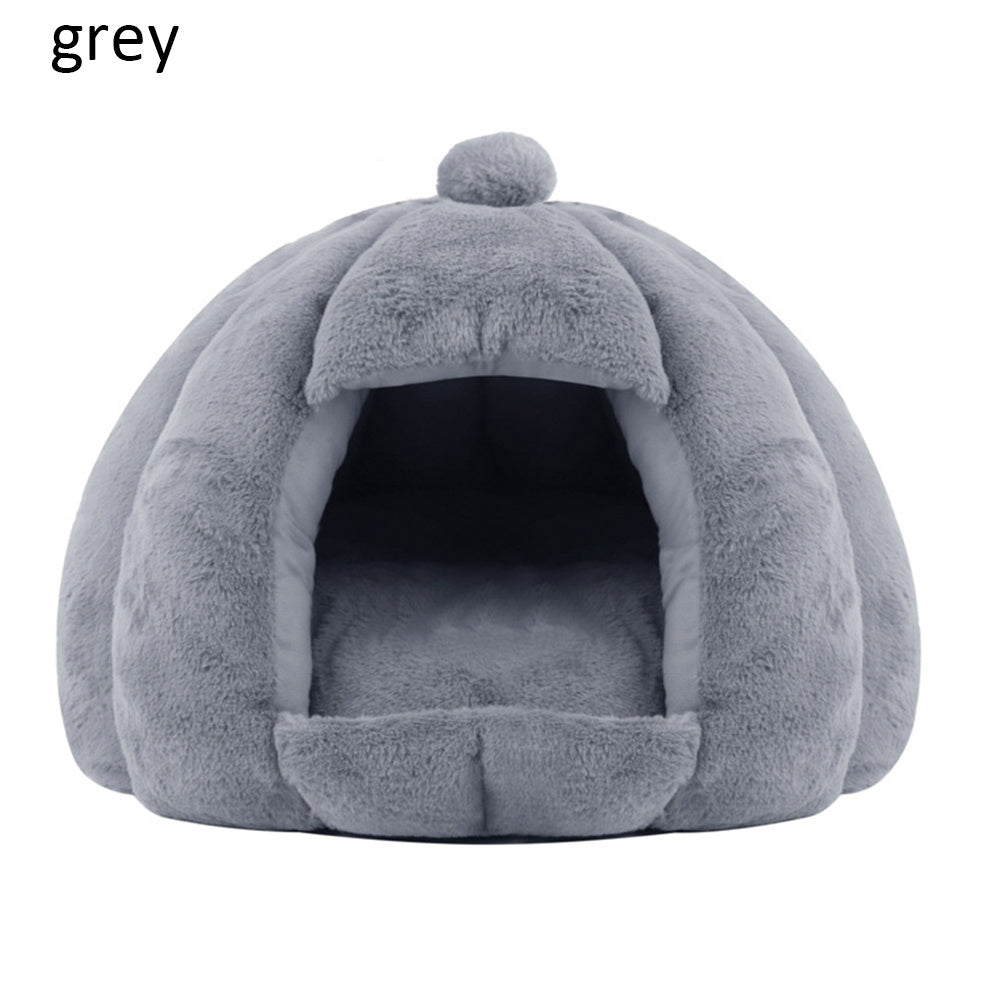 JMT-003850 Plush Velvet Yurt Nest for Cats and Dogs - Thickened Rabbit and Pull Plush, Orange, Yellow, Grey