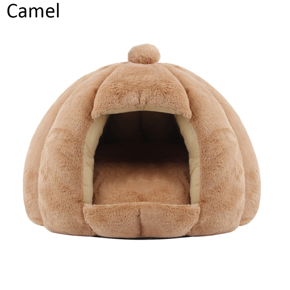 JMT-003850 Plush Velvet Yurt Nest for Cats and Dogs - Thickened Rabbit and Pull Plush, Orange, Yellow, Grey