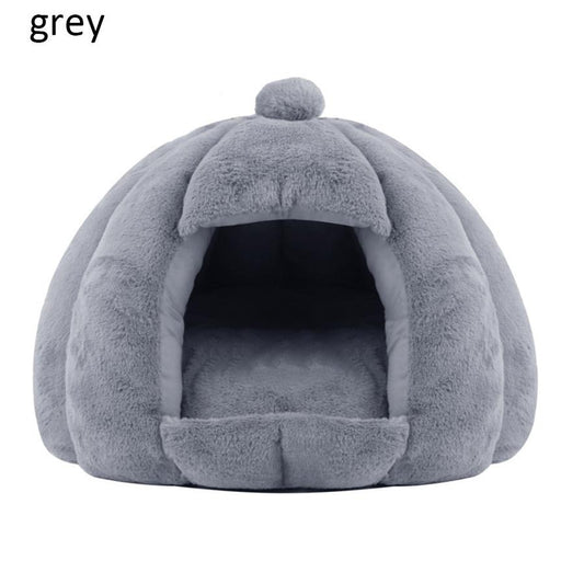 JMT-003850 Plush Velvet Yurt Nest for Cats and Dogs - Thickened Rabbit and Pull Plush, Orange, Yellow, Grey