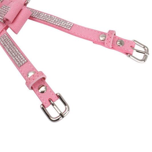 JMT-004362 Shiny Rhinestone Pet Harness for Dogs and Cats, Velvet Material, Adjustable Sizes S-XL