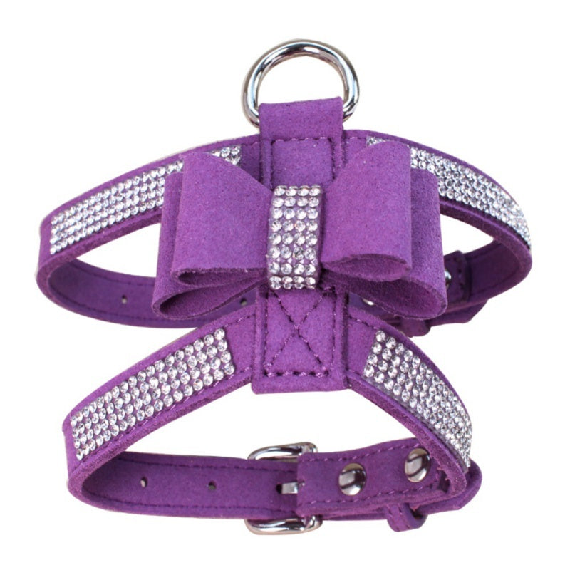 JMT-004362 Shiny Rhinestone Pet Harness for Dogs and Cats, Velvet Material, Adjustable Sizes S-XL