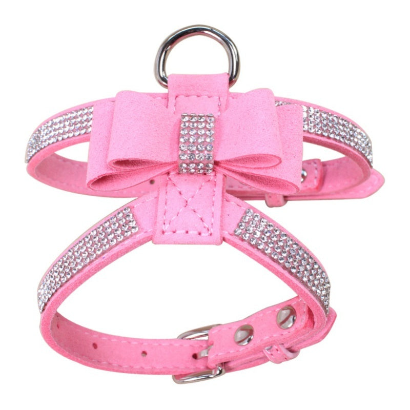 JMT-004362 Shiny Rhinestone Pet Harness for Dogs and Cats, Velvet Material, Adjustable Sizes S-XL
