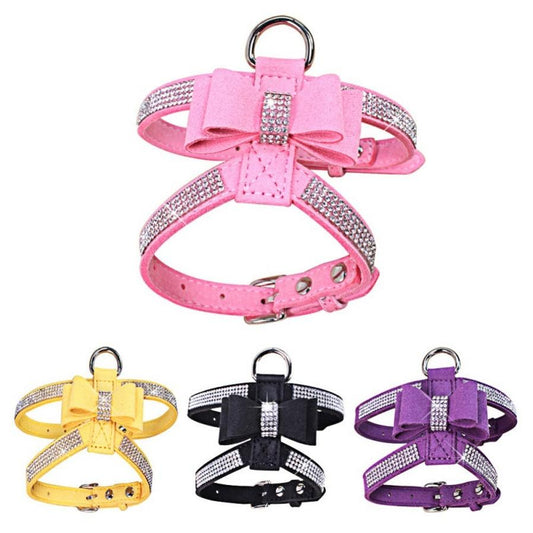 JMT-004362 Shiny Rhinestone Pet Harness for Dogs and Cats, Velvet Material, Adjustable Sizes S-XL
