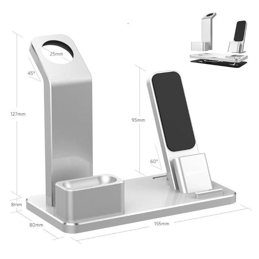 JMT-004554 Three-in-One Aluminum Charging Bracket for Apple Watch, Phone, and Headset - Non-Slip Design
