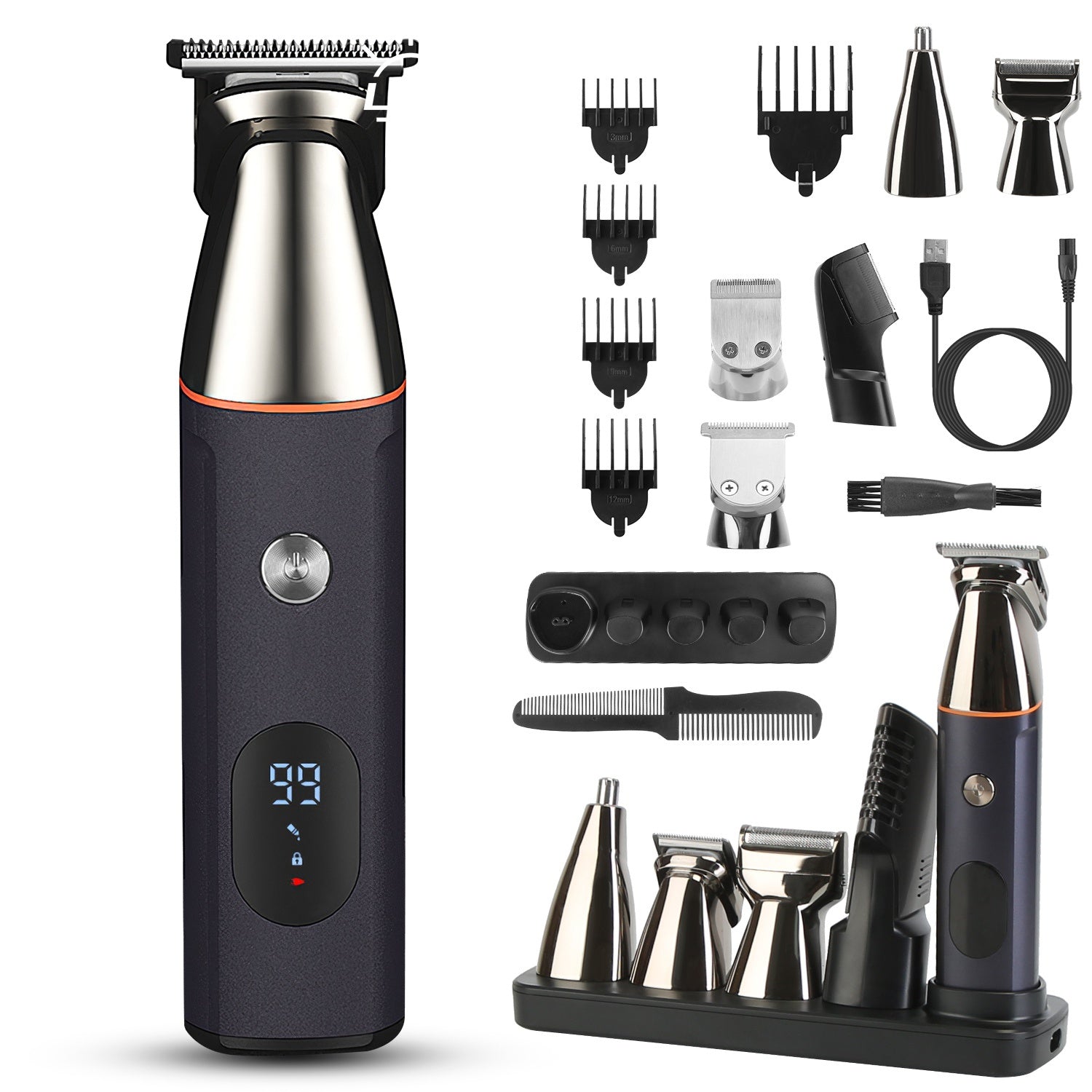 JMT-004682 5-in-1 Waterproof Beard Trimmer for Men with Rechargeable Battery and LED Display, Cordless Grooming Kit