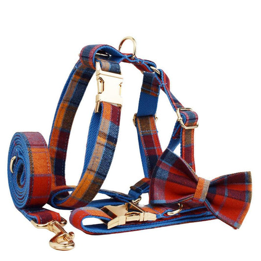 JMT-004874 Elegant Bowtie Pet Collar and Leash Set with Vest - Stylish Four-Piece Outfit for Dogs in Various Sizes