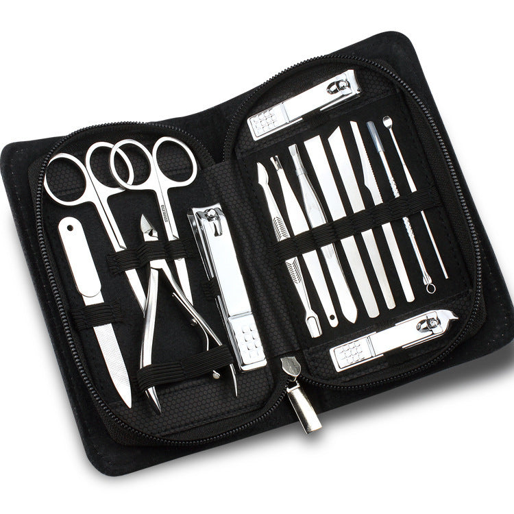 JMT-005002 15-Piece Stainless Steel Manicure and Pedicure Set with PU Leather Case